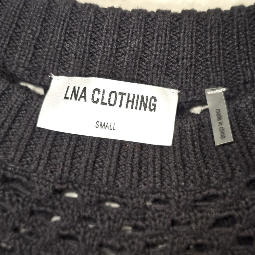 LNA Black Open Knit Crochet Sweater Top S Y2K Grunge Sheer Boxy Cropped - Picture 6 of 9